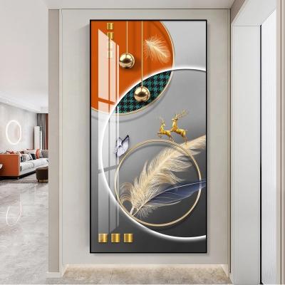 China Modern Art Vertical Diamond Fantasy Wall Hallway Feather Decoration Porch Crystal Crystal Painting for sale