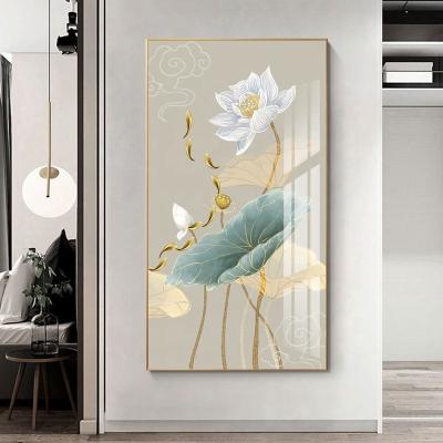 China 3d modern vertical diamond lotus lotus hallway decoration crystal painting for sale