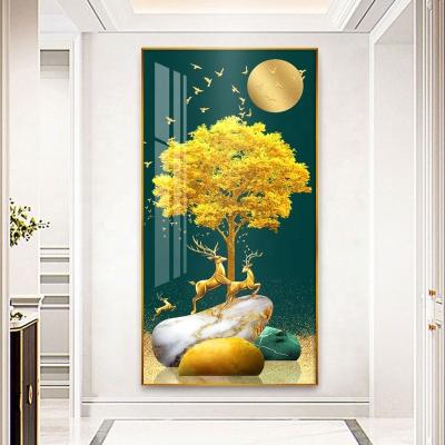 China Modern Wall Vertical Elks Entrance Hallway Dining Room Living Room Decoration Porch Crystal Porcelain Painting for sale