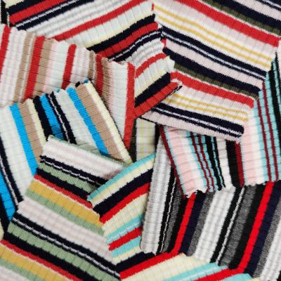 China Stretch 2023 Hot Sale Rayon Polyester Spandex Stripe Yarn Dyed Rib Fabric Fashion Woman 250gsm Knit Fabric for Dress for sale