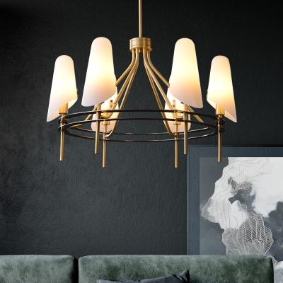 China Wholesale Post Modern Home Lighting Luxury Brass Body White Candle Shape Chandelier For Living Room for sale