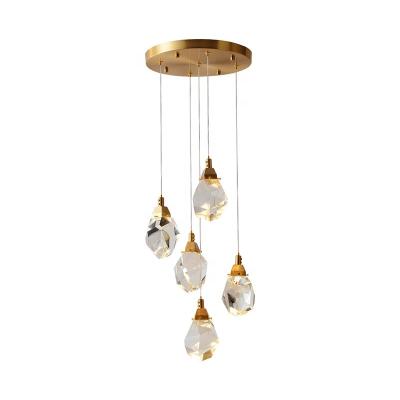 China Wholesale High Quality Brass Light Post Modern Lighting Crystal Staircase Chandelier Pendant Light Factory Base Luxury for sale