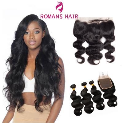 China No Body Shedding Wave Three Bundles With Frontal Brazilian Hair Weave Hair Bundles With Lace Closure for sale