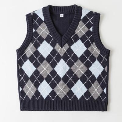 China Casual Trendy Argyle Sweater Top Ladies Women Geometric Sleeveless V-Neck Winter Autumn Anti-wrinkle Knit Vest Factory for sale