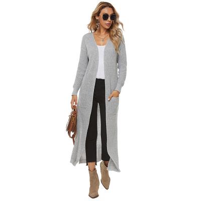 China Luxury Long Dress XL Extra Long Maxi Cardigan With Pocket Sweater Women Ladies Coat Cool Sleeve Knitted V-Neck Fashion Anti-wrinkle Long for sale