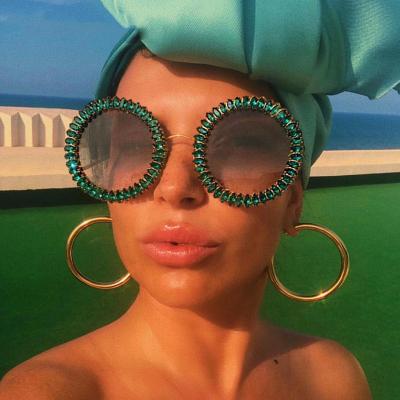 China Super Hot Oversized Rhinestone Sunglasses Retro Fashion Sunglasses Round Frame Sunglasses Eyewear Diamond Shades Sunglasses Party Personality Big Size for sale