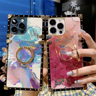 China New Trendy Designers Shockproof Glitter Marble Square Trunk Phone Case Cover For iPhone 13 Pro Max for sale