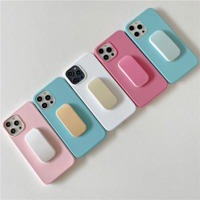 China New Macaron Anti-fall Candy Color Phone Stand Girl Cute Liquid Silicone Phone Case For iPhone 13 Pro Max for sale