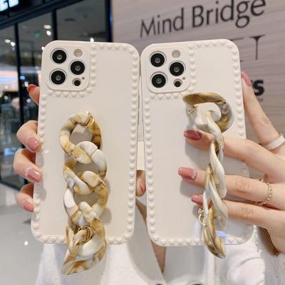 China Fashion Luxury Marble Strap Phone Case Girly Design Anti-fall Strap Phone Case Cover With Chain For iPhone for sale