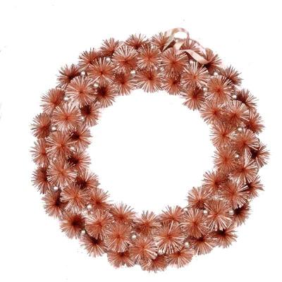 China Hot Holiday Decoration Design Rose Gold Craft Supplies Welcome Sign Pompom Flower Spring Wreath Christmas Wreath for sale