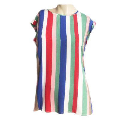 China Breathable 2021 Color Blocking O Neck Sleeveless Striped Custom Top Shirt For Women for sale