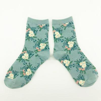 China Breathable Custom Design Logo OEM Stylish Flower Crew Socks For Women for sale