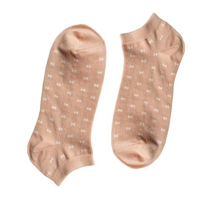 China Breathable White Bowknot Dot Deep Pink Color Spring and Autumn Low Cut Socks Cotton Hosiery Women's Ankle Socks for sale