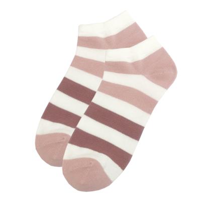 China Spring And Autumn Low Cut Socks Cotton Breathable Knitted Women Deep And Light Pink Striped Socks for sale