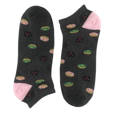 China Kawaii Breathable Cute Black Knitted Cotton Donuts Low Cut Socks Women Socks for sale