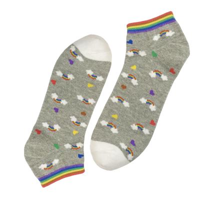 China Breathable Spring And Autumn Cute Cotton Hosiery Gray Rainbow Low Cut Socks Women Socks for sale