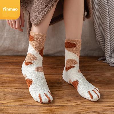 China Women's Cat Paw Indoor Thick Coral Fleece Antibacterial Winter Fuzzy And Cozy Crew Bangs for sale