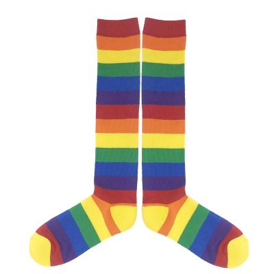 China Wholesale Sporty Funny Socks Striped Colorful High Stocking Knee Socks Women Socks for sale