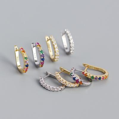 China Hot Selling Colorful Rainbow FASHIONABLE Diamond Hoop Earrings 925 Sterling Silver Diamond Gold Huggie Earrings For Women for sale