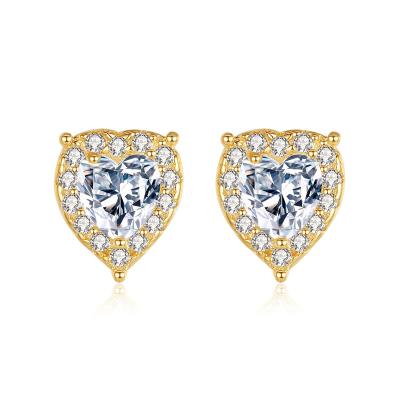 China Trendy Fashion 925 Sterling Silver Heart Shape Diamond Earring 18K Gold Plated Waterdrop Diamond Stud Earring For Women for sale