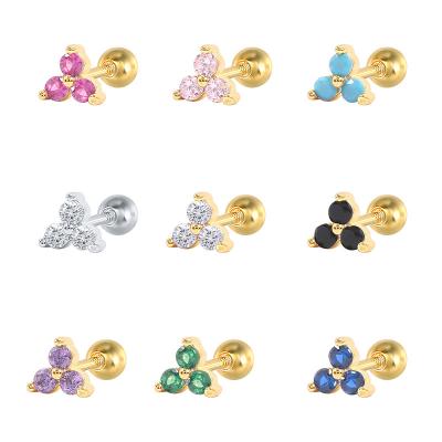 China Trendy 18K Diamond Earrings For Women Gold Plated Fashion 925 Sterling Silver Colorful Triangle Diamond Stud Earrings for sale