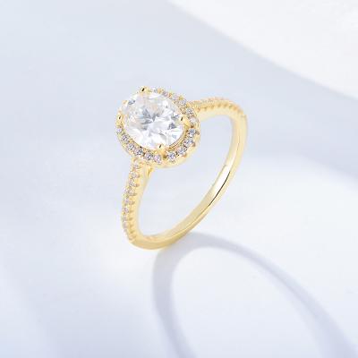 China Trendy Fashion 925 Sterling Silver Oval Diamond Engagement Ring Gold Plated Wedding Diamond Ring For Women for sale