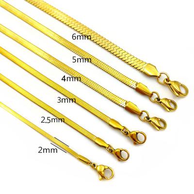 China TRENDY Fashion 18k Gold Plated Flat Snake Link Chain With Lobster Clasp Stainless Steel Snake Herringbone Chain for sale