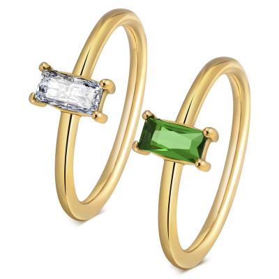 China Tasty Zircon Ring For Women of Emerald Green White Baguette Zircon Ring Stainless Steel Gold Plated fashion TRENDY for sale