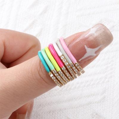 China Wholesale Custom FASHIONABLE Enamel Ring Gold Plated Enamel Adjustable Colorful Zircon Rings For Women for sale