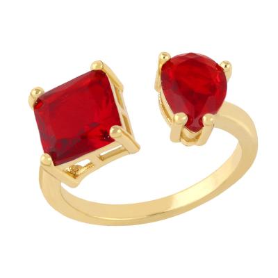 China TRENDY Adjustable Gold Plated Statement Rings For Women Fashionable Exaggerated Rings Open Colorful Geometric Zircon Ring for sale