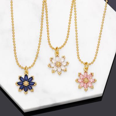 China Luxury Colorful Zircon Daisy Flower Necklace Gold Plated Daisy Pendant Necklace For Women fashion TRENDY for sale