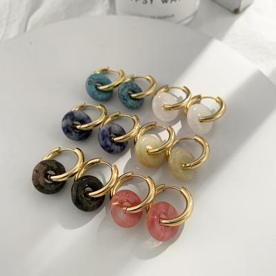 China Simple TRENDY Stainless Steel Hoop Earrings For Women Trendy Circle Earrings Personalized Colorful Natural Stone Earrings for sale