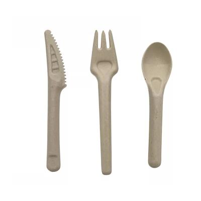 China Natural Plant Bagasse Paper Pulp Tableware Disposable Knife Fork Spoon 16cm for sale