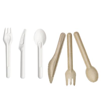 China Disposable Compostable Biodegradable Bagasse Cutlery 100% Sugar Cane Bagasse Paper Tableware 16cm for sale