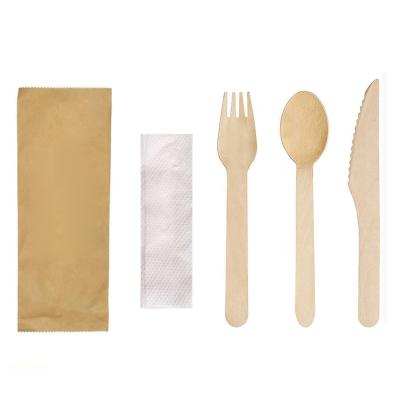 China OEM Disposable Logo Restaurant Wooden Cutlery Set Wooden Spoon Knife And Fork for sale