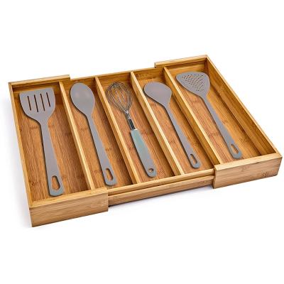 China Sustainable Premium Cutlery And Utensil Tray Adjustable Kitchen Drawer Divider Bamboo Cutlery for sale