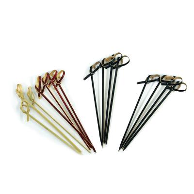 China Disposable and Biodegradable Natural Fancy Party Appetizer Barbecue Spikes Bamboo Decor Knot Picks for sale