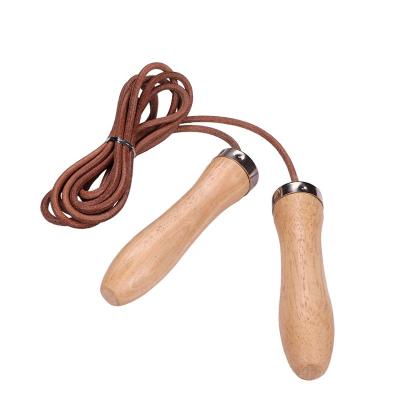 China Gym Lightweight High Quality Speed ​​Fitness Jumping Leather Jump Rope With Wooden Handle for sale