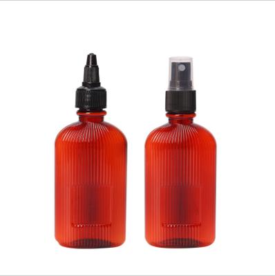 China BEAUTY PACKAGING 100ml tawny brown wine shaped spray bottle and dropper head to avoid light PET bottle for sale