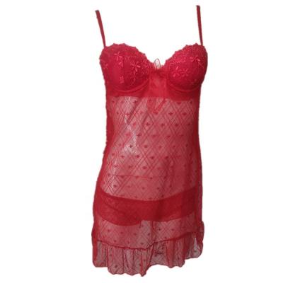 China QUICK DRY Transparent Erotic Red Dress Nightgowns Women Sexy Lingerie Mesh Embroidery Underwear Ladies Sleeping for sale