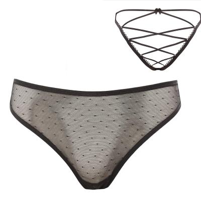 China Sexy Custom Black See Through Cross-belt Sexy Jacquard Mesh Panties For Ladies Women Transparent Underwear Bikini for sale