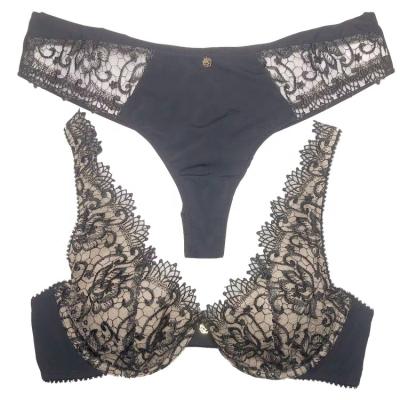 China Breathable Two-color Soft Cup Embroidery Underwear Women Sexy Bra Panties Set Girls Open Hot Sexy Flower Luxury Black for sale