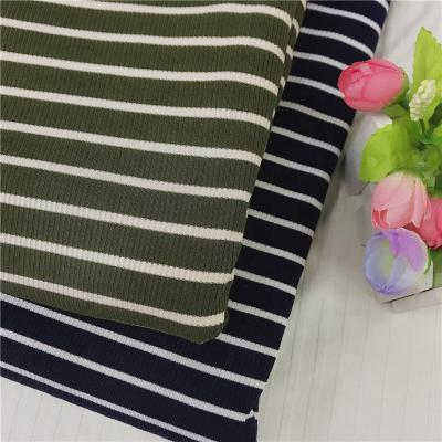 China Breathable Dyed Stripe Rib Knit Fabric For Clothing Tank Top Rayon Polyester Spandex Plain Novelty Plain Warp Yarn Yarn Stripe for sale