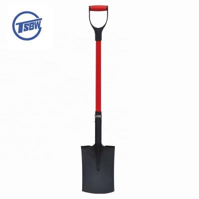 China Hot Selling D-handle Garden Hand Tool Fiberglass Handle Square Shovel Digging Garden Spade Garden Shovel for sale