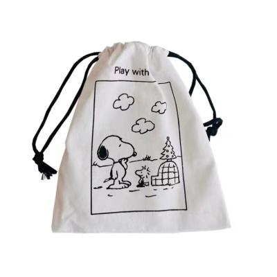 China 100% eco-friendly white cotton drawstring bag cosmetic pouches mini customized and wholesale cartoon drawstring canvas bags for sale