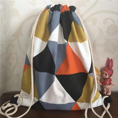 China 100% Eco-Friendly Backpack Geometry Drawstring Canvas Cotton Orange Black Triangles for sale