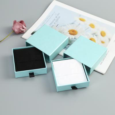 China Soft and High Quality Luxury Pendant Necklace Packaging Pull Out Boxes Drawer Cardboard Paper Blue Jewelry Box Set for sale