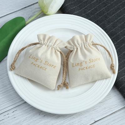 China Soft and high quality beige cotton jewelry gift drawstring bag small jewelry drawstring pouch for sale