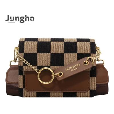 China PU Amazon AliExpress the same fashion new high-end chessboard cloth bag 2023 color contrast shoulder bag cross - body bag for sale