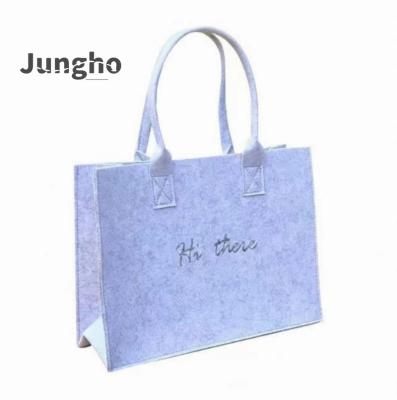 China Reusable Custom Logo Handled Large Casual Capacity Eco - Friendly Felt Bag Women Felt Tote Bag Handbags Wool Felt Shopping Bag for sale